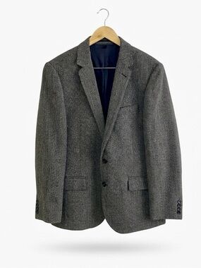 J.Crew Ludlow Blazer 44R Grey Herringbone Italian Wool Tweed Sport Coat Jacket